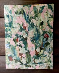 Abstract Pinks And Greens Oil Painting On Canvas Original Hand Painted 18”x24”