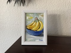 ORIGINAL OIL PAINTING STILL LIFE BANANAS SIGNED FRAMED 4×6