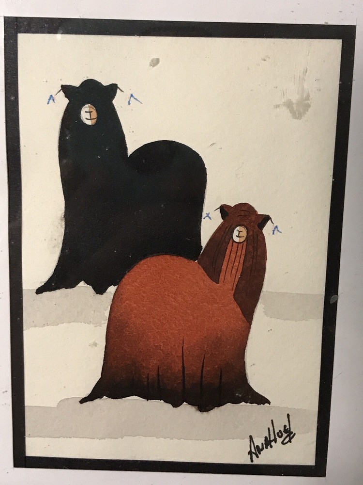 Alpaca Llamas Watercolor Painting VTG Artwork Signed V4805