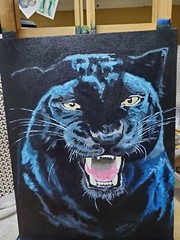 Black Panther original painting 11×14 Hard Board Panel Canvas. No Frame