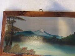 1940-50’s Route 66 Zuni Mt. Trading Co. oil painting on wood
