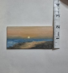 Sunset Ocean Oil Painting Original Art Landscape 2 x 4 Mini Art
