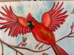 Original oil painting signed 11 x 14 in red bird cardinal
