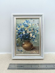 Blue Cornflowers Original Oil Painting 6×4 Framed Signed Floral Still Life Art