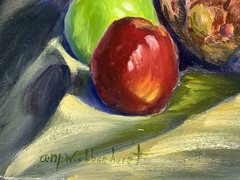 Vintage Oil Painting Still Life – Copper Kettle, Fruit & Glass –Signed – Realism