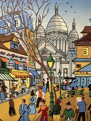 French Street Scene Painting Sacre Coeur Montmartre Paris Folk Art Style Signed