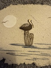 VTG Hand Painted Wall Art Pelican On Sand And Plaster. Signed By Castellina.