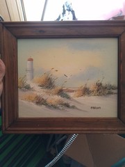 1 Dani & 1 Carson Framed Signed Coastal Seascape Paintings Lighthouse Seagulls