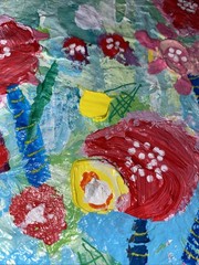 Abstract Flower Garden,16”x20”x 1.5” OOAK, Signed, COA, Deep Gallery Wrap