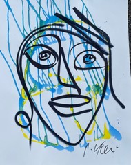 Peter Keil – Signed Original Painting – Face On Paper – 28$22 Inches