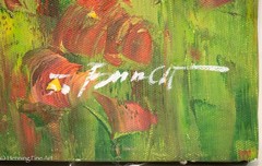 Lovely Impressionist Painting Red Poppy Flower Landscape Signed 16×20″
