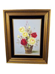 Vintage Floral Still Life Oil Painting Signed Edward Framed Canvas 18×22