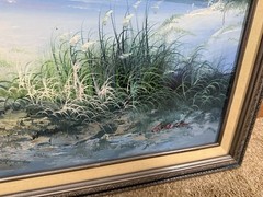 Vtg Painting SIGNED Lighthouse Framed 41.5 “ x 29.25 Wall Art Coastal Home Decor