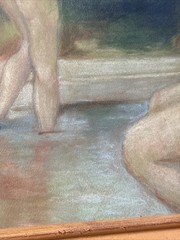 Antique Painting Drawing Women Bathing Nature Female Model Woman Landscape