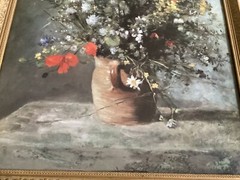 Vtg Renoir?Painting Bouquet Of Flowers In Vase Ornate Frame Large32”X26”
