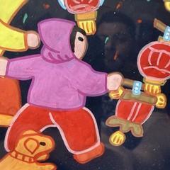 Chinese Peasant Folk Art Painting Jinshan Huxian Signed Lunar New Year Lantern