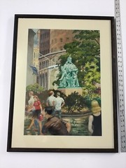 Listed N.Y. Artist Harry T. Fisk Watercolor “Bowling Green”