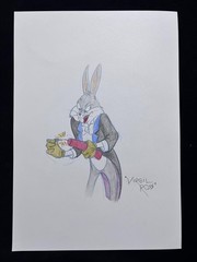 VIRGIL ROSS drawing and painting on old paper signed stamped vintage