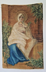 Rare Large Hand painted Painting on Cloth Tapestry Madonna Holding Jesus