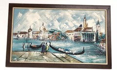 Vintage Carlo of Hollywood Original Painting of Venice 38”x 23” Framed
