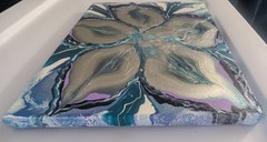 Abstract Fluid Pour Painting Teal Silver Acrylic 8″ x 10″ Home Decor Wall Art