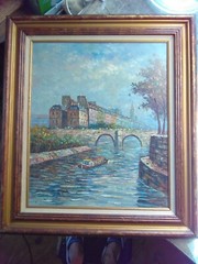 Landscape SEINE River in Paris France Painting Oil Canvas 28″X32″ Signed