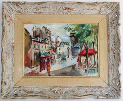 HELEN NEVELEFF VINTAGE OIL PAINTING CANVAS SIGNED Sacre Coeur Montmartre Paris