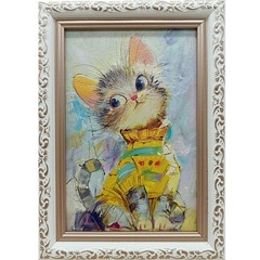 Original oil painting framed portrait art Cats 4×6 inches