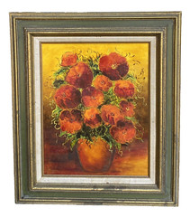 Vtg Mid-Century Poppy Flower Oil Painting, H Douglas, Framed 24″W x 28″H