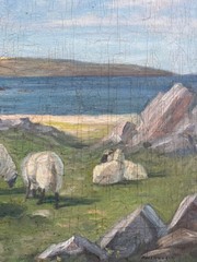 Impressionist Axel Hansen 1896-1936 Coastal Landscape with Woman and Sheep Oil Painting