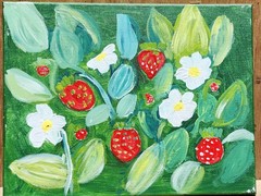 Strawberry Patch Abstract Expressionist Original Painting 11×14 Acrylic Canvas