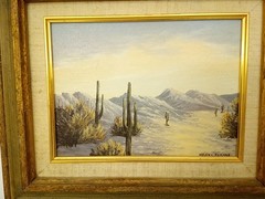 Vintage Helen L Reichle oil painting on board desert study #2 framed California