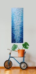 Blue Sky Ocean Waves Abstract Painting 10×30 Coastal Textured Art COA
