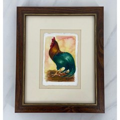 Original Watercolor Rooster Vibrant Colors Framed Matted Signed