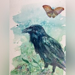 Original Raven Painting Butterfly Crow Art Watercolor Bird Decor Artettina USA