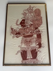 VTG Mayan Aztec Temple Rubbing Painting Framed Mexico Newman Galleries 38 X 26