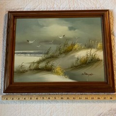 Vintage SEASCAPE coast ocean Painting original hand painted sand beach signed