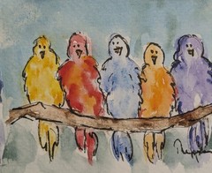 Birds on a Branch – Original ACEO or ATC Unmatted watercolor miniature painting