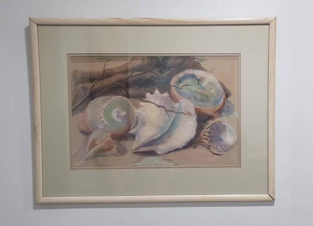 Vintage Pastel Painting „Shells“ Seashell Signed & Framed Wall Art