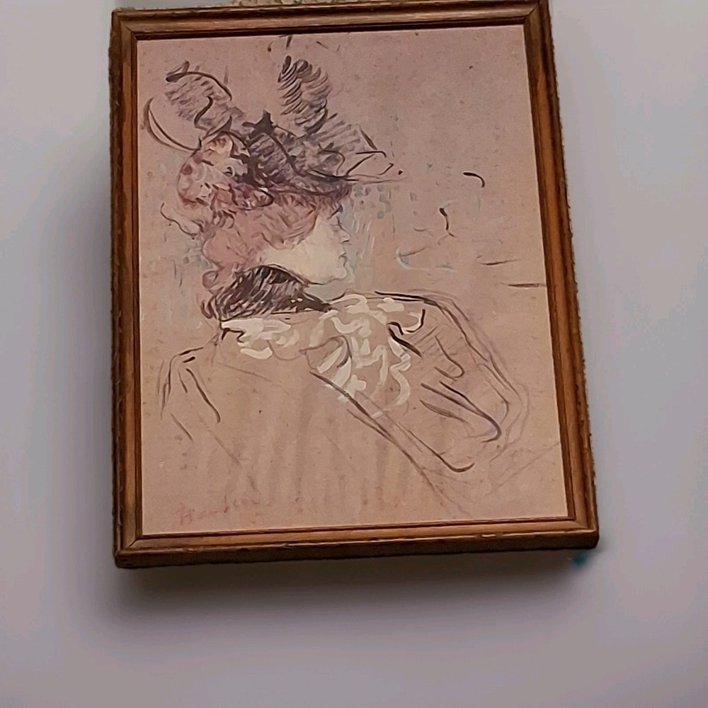 Henri de Toulouse-Lautrec French PROFILE D’FEMME Framed Art signed 1864-1901