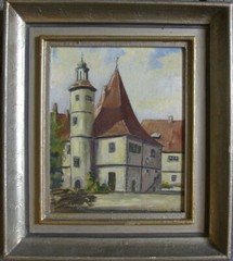 BIELEFELD Hegereiter House Rothenburg Antique Signed Oil Painting 39 x 44 cm
