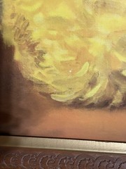 VTG Litho Golden & White Mums, Lee Reynolds STYLE, Carved Wood NO Glass, 23×43”