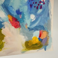 Abstract Art Painting PRINT on Paper Bright Colorful Blue Signed 12″ x 12″