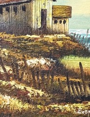 Everett Woodson (USA), VTG Orig. O/B „Seaside Scene With Barn, Boat, & Seagulls“