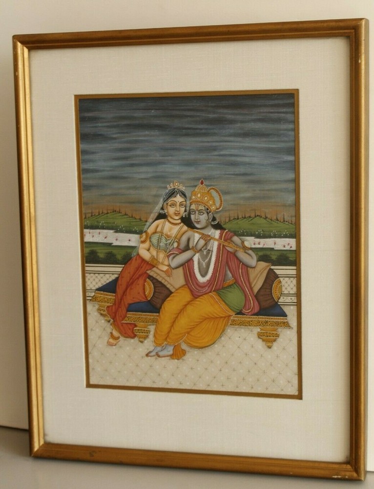 Radha Krishna Painting Of Radha Krishna Love Scene With Frame 11.5×14.5 Inches