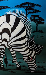 MUSTAPHA Zebra Mother and Colt Bond Classical Tingatinga 24″x24″ on board