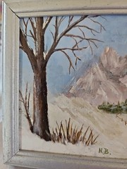 Mini VTG 1986 Oil Painting On Board Scenic Snow Winter Scene 4.75″ X 5.75″