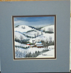 LU FULLER SMALL ORIGINAL WATERCOLOR SMALL TOWN LANDSCAPE PAINTING