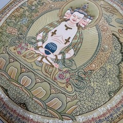 Silk Brocade Mouted Vairocana Mantra MandalaThangka, Vairocana Prayer Mandala