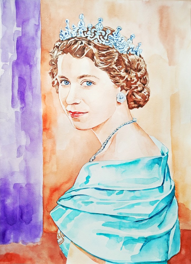 11,69 × 16,06″ Young Elizabeth II ~Queen ~ watercolor SIGNED and DATED